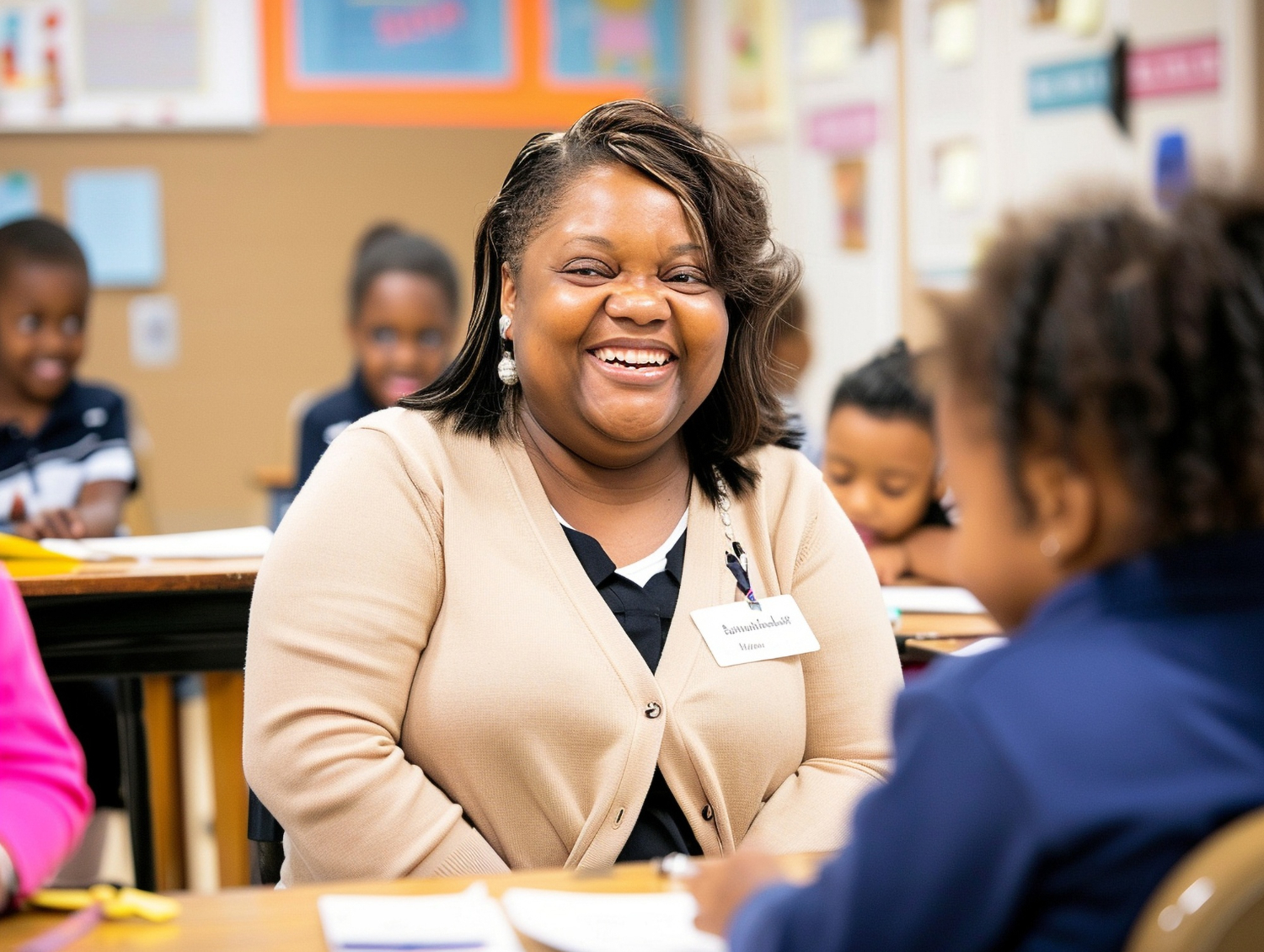 Happy teacher celebrating student growth and learning